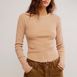 We The Free Easy Does It Waffle Knit Long Sleeve Top Size Large